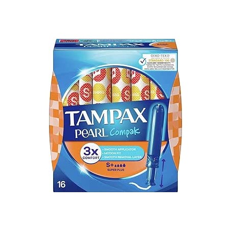 Tampax Tampón Compak Pearl Super Plus 100% Algodón 16uds